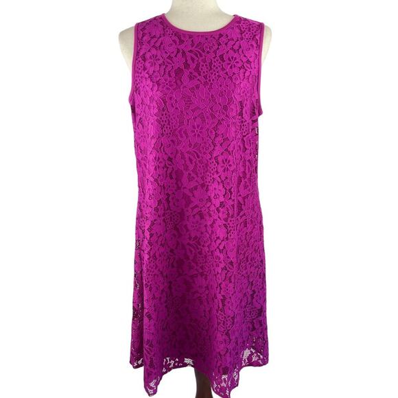 NINE WEST LACE SLEEVELESS CREWNECK SHIFT DRESS IN MAGENTA WOMEN'S SIZE 8 - Picture 1 of 16
